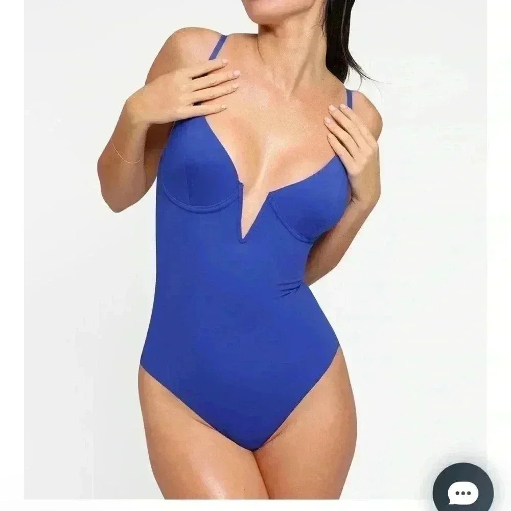 POPILUSH Shapewear Swimsuit Deep V-Neck One-Piece Low-Back - XLarge